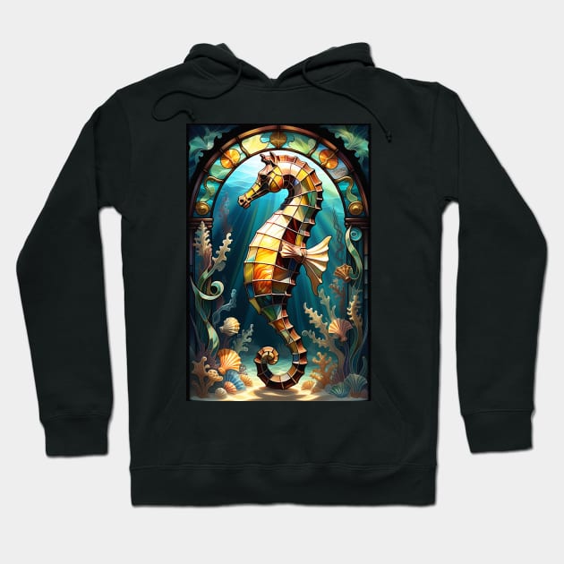 Stained Glass Sea Horse Hoodie by BrightC